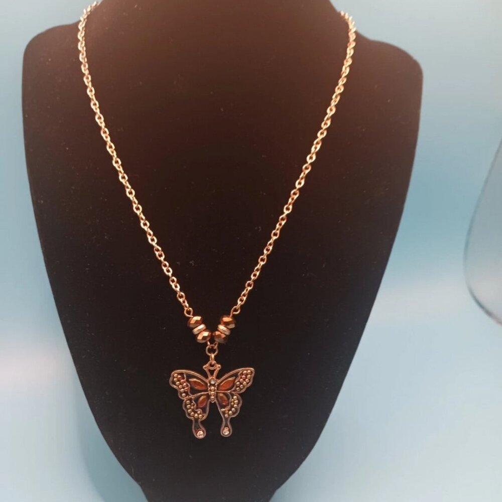 Elegant Gold Tone Butterfly Necklace Adjustable 18" - 20.5"